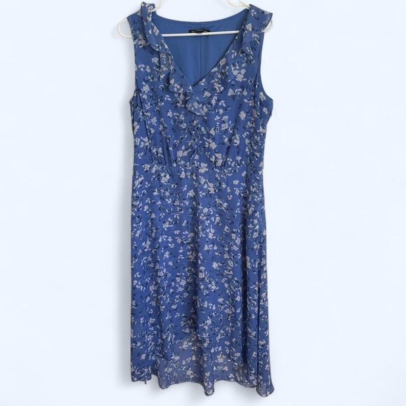 Blue Floral Wrap-Style Dress - Picture 1 of 8